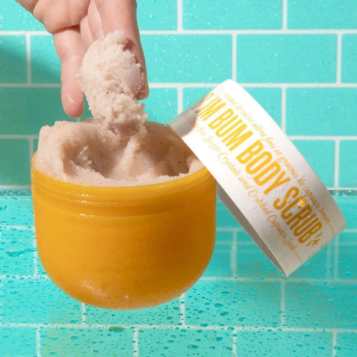Sol de Janeiro Bum Bum Body Scrub in 220g jar, featuring a creamy exfoliating texture for smooth, refreshed skin.