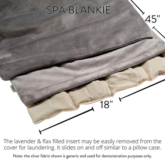 Spa Blankie - Arctic Circle Lavender | Sonoma Lavender showcasing a soft removable lavender and flax filled insert with a gray cover, designed for easy cleaning and comfort.