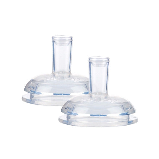 The Nuby Sport Sipper Replacement Spout (2 Pack) features two clear, leak-resistant silicone spouts with domed bases and narrow tips, ideal for babies or toddlers using Nuby Sport Sipper cups.