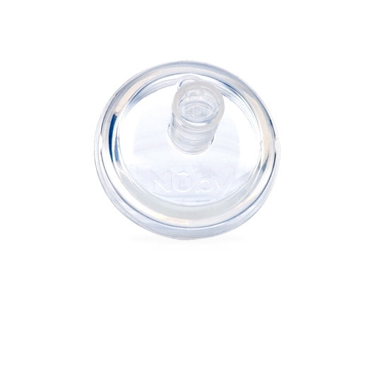 A clear silicone Sport Sipper Replacement Spout (2 Pack) by Nuby with a circular base and central drinking nipple—perfect for use with a leak-resistant bottle.
