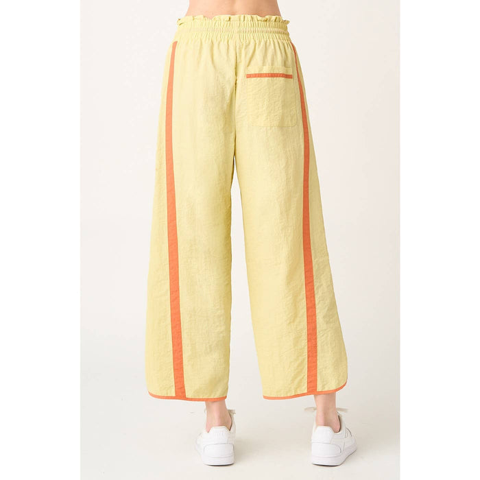 SPORTY STRIPE NYLON PULL ON BARREL LEG PANTS: PINK/CREAM / S-M-L(2-2-2)