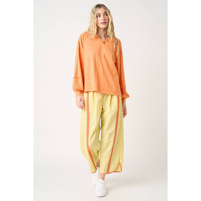 SPORTY STRIPE NYLON PULL ON BARREL LEG PANTS: PINK/CREAM / S-M-L(2-2-2)