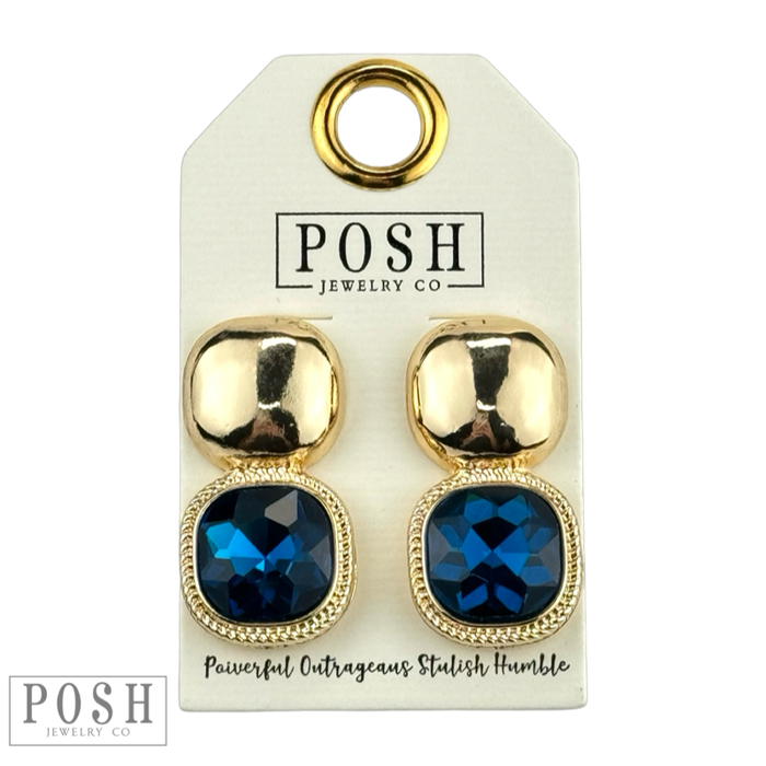 Square rhinestone double post earring