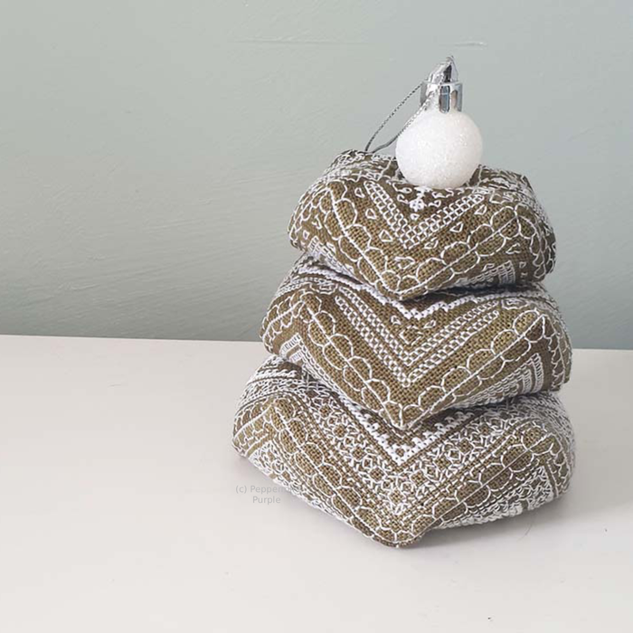 Stackable Tree Biscornu Set Blackwork Pattern by Peppermint Purple