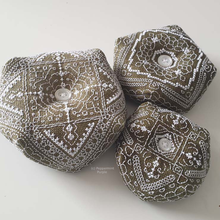 Stackable Tree Biscornu Set Blackwork Pattern by Peppermint Purple