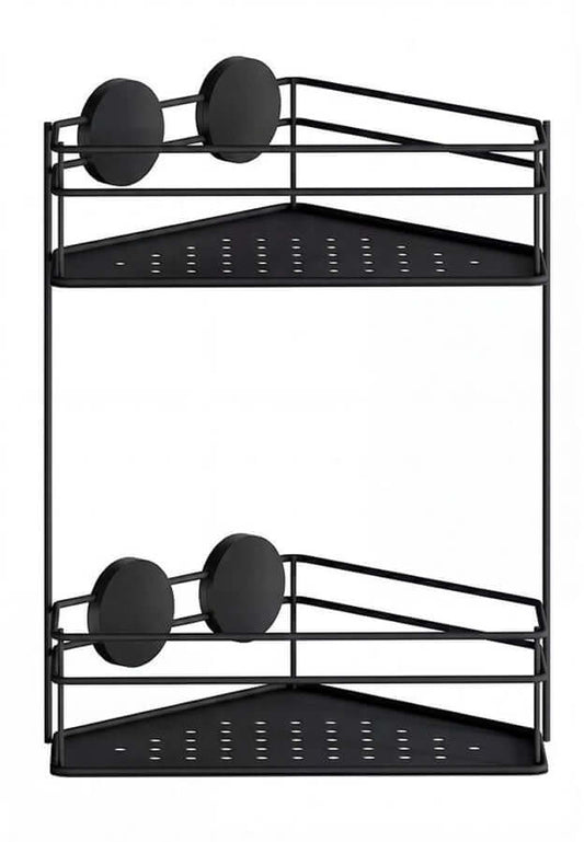 Stainless Steel Self-Adhesive Corner Shower Basket, Polshed Chrome or Matte Black - by Beslagsbode