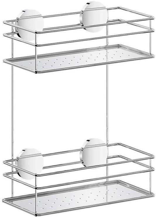 Stainless Steel Self-Adhesive Double Shower Basket, Polshed Chrome or Matte Black - by Beslagsboden