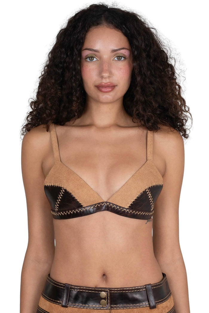 STRATEGIC TOP Jeffrey Campbell Deconstructed Triangle Top Tan Suede Brown