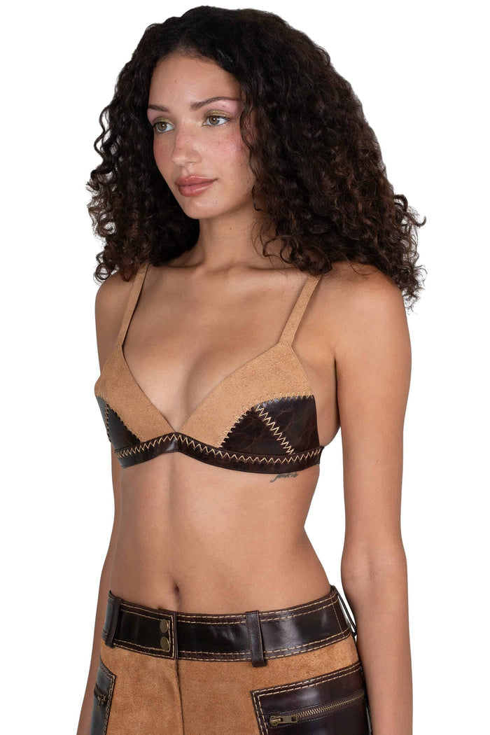 STRATEGIC TOP Jeffrey Campbell Deconstructed Triangle Top Tan Suede Brown _hover