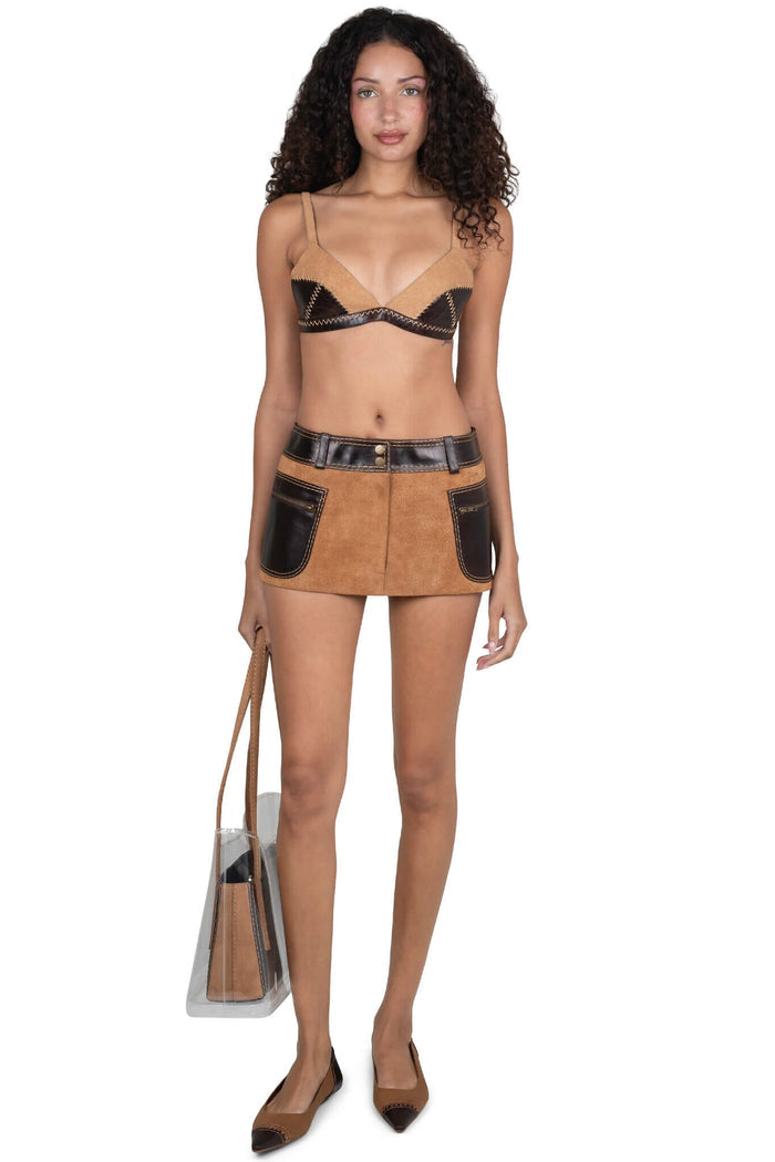 STRATEGIC TOP Jeffrey Campbell Deconstructed Triangle Top Tan Suede Brown