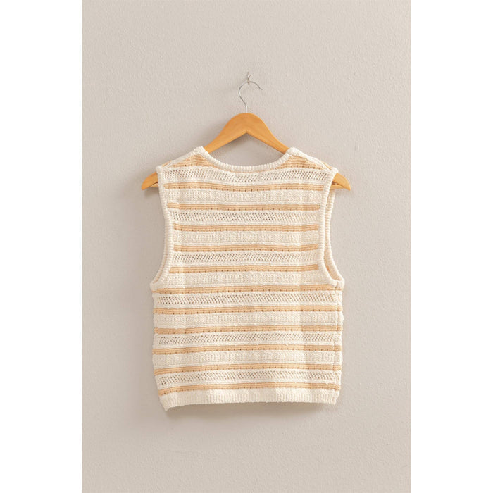 Striped Buttoned Sleeveless Vest