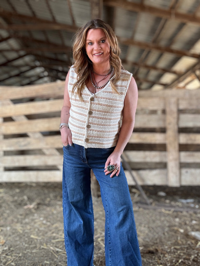 Striped Buttoned Sleeveless Vest