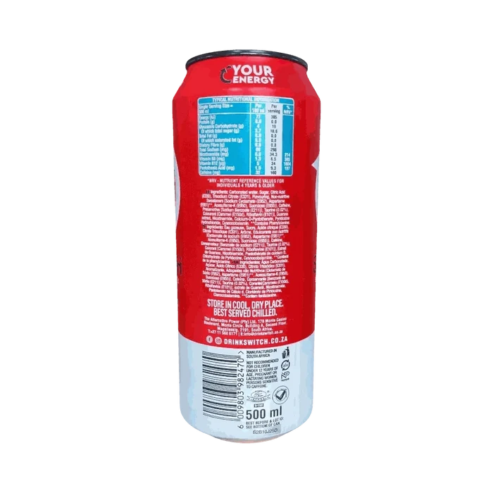 500ml can of Switch Energy Drink Original Red with bold, smooth flavor and high caffeine content