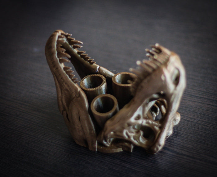 Detailed view of the 3D printed PLA plastic finish on T-Rex bathroom set