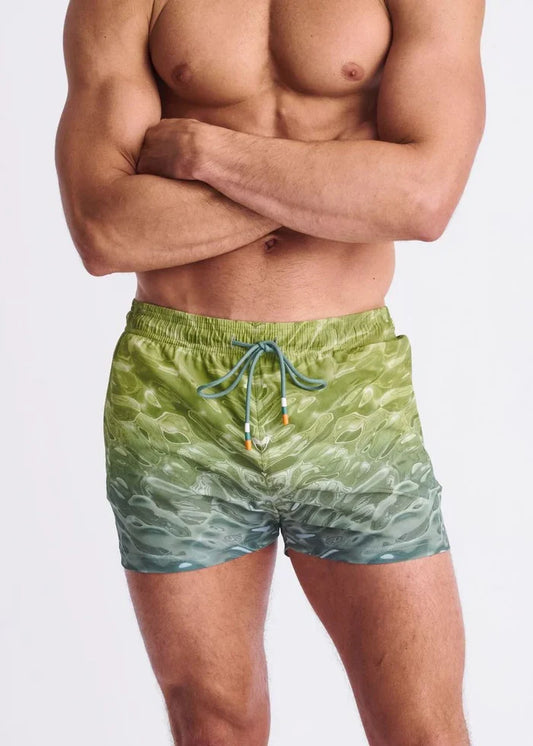 Teal/Green Pool 2.5" Inseam Printed Swim Shorts W/ Mesh Lining PM-6002-63