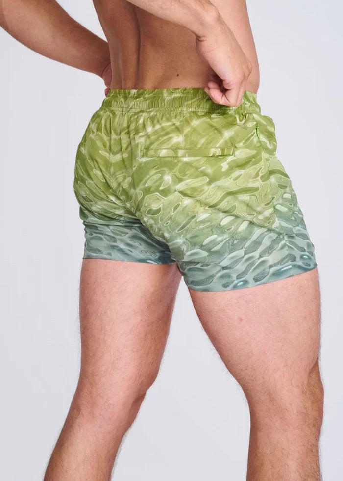 Teal/Green Pool 2.5" Inseam Printed Swim Shorts W/ Mesh Lining PM-6002-63