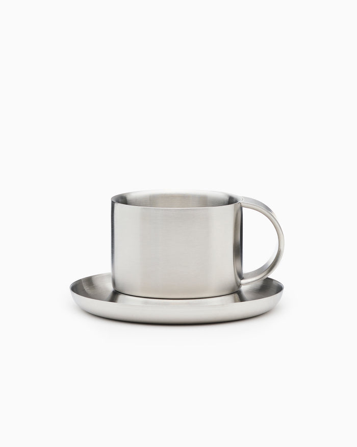 The Arlo 03 -  Brushed Stainless Steel Cup & Saucer - Service Projects