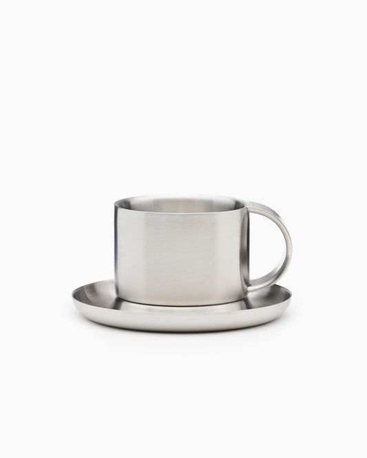 The Arlo 03 -  Brushed Stainless Steel Cup & Saucer - Service Projects