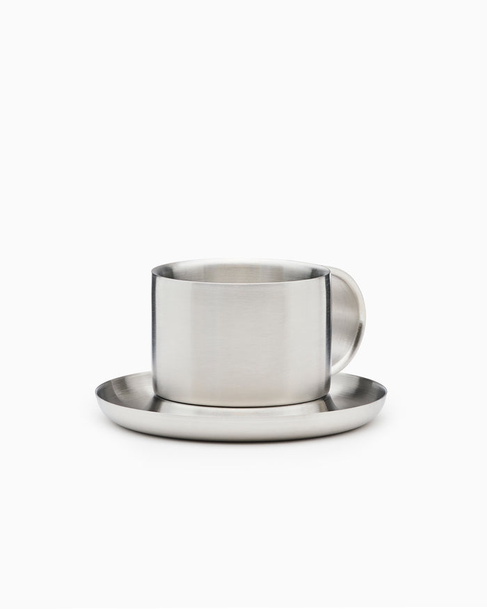 The Arlo 03 -  Brushed Stainless Steel Cup & Saucer - Service Projects