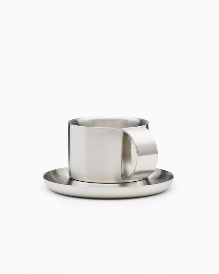 The Arlo 03 -  Brushed Stainless Steel Cup & Saucer - Service Projects