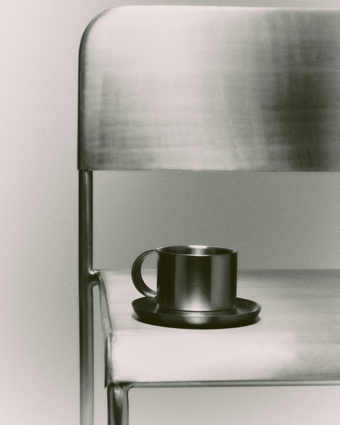 The Arlo 03 -  Brushed Stainless Steel Cup & Saucer - Service Projects