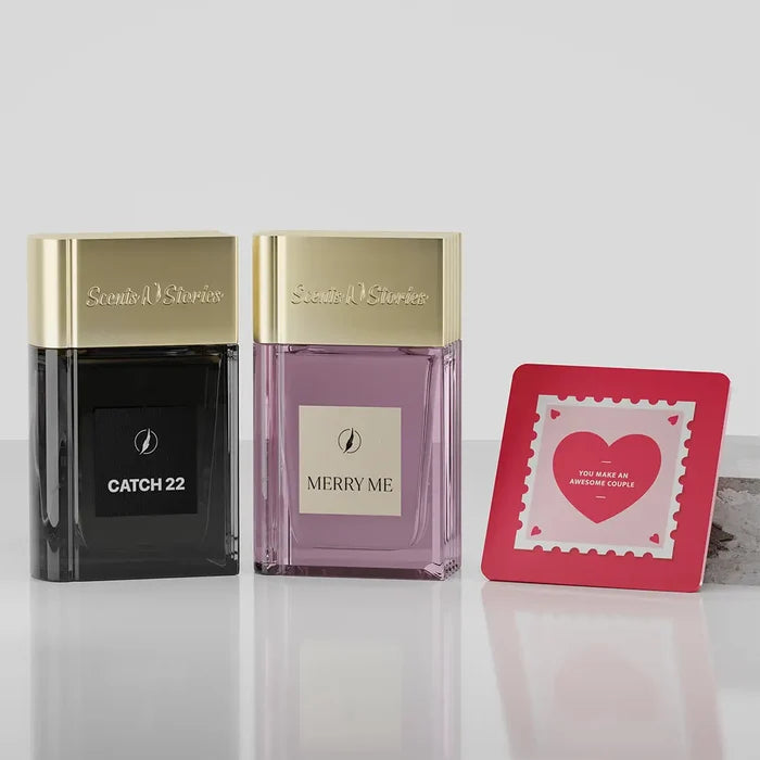 Scents N Stories perfume gift box featuring a paired fragrance set with elegant packaging.