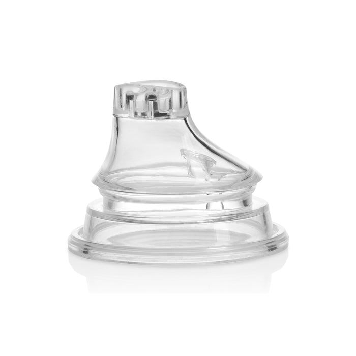 Thirsty Kids Sip It Sport Replacement Spout - 2 pack: Clear silicone no-spill cup lid with a soft silicone spout, shown upright on a white background. Designed for leak-resistant, spill-free drinking for young children and toddlers.