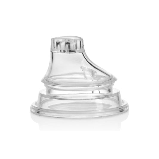 Thirsty Kids Sip It Sport Replacement Spout - 2 pack: Clear silicone no-spill cup lid with a soft silicone spout, shown upright on a white background. Designed for leak-resistant, spill-free drinking for young children and toddlers.
