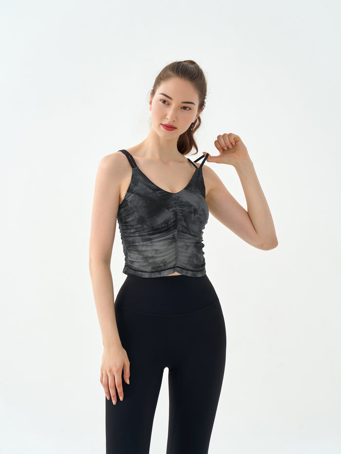 Tie dye pleated sports bra