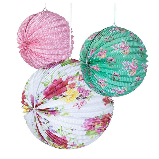 Talking Tables Floral Paper Lanterns Vintage Tea Party 3 Pack &Keep