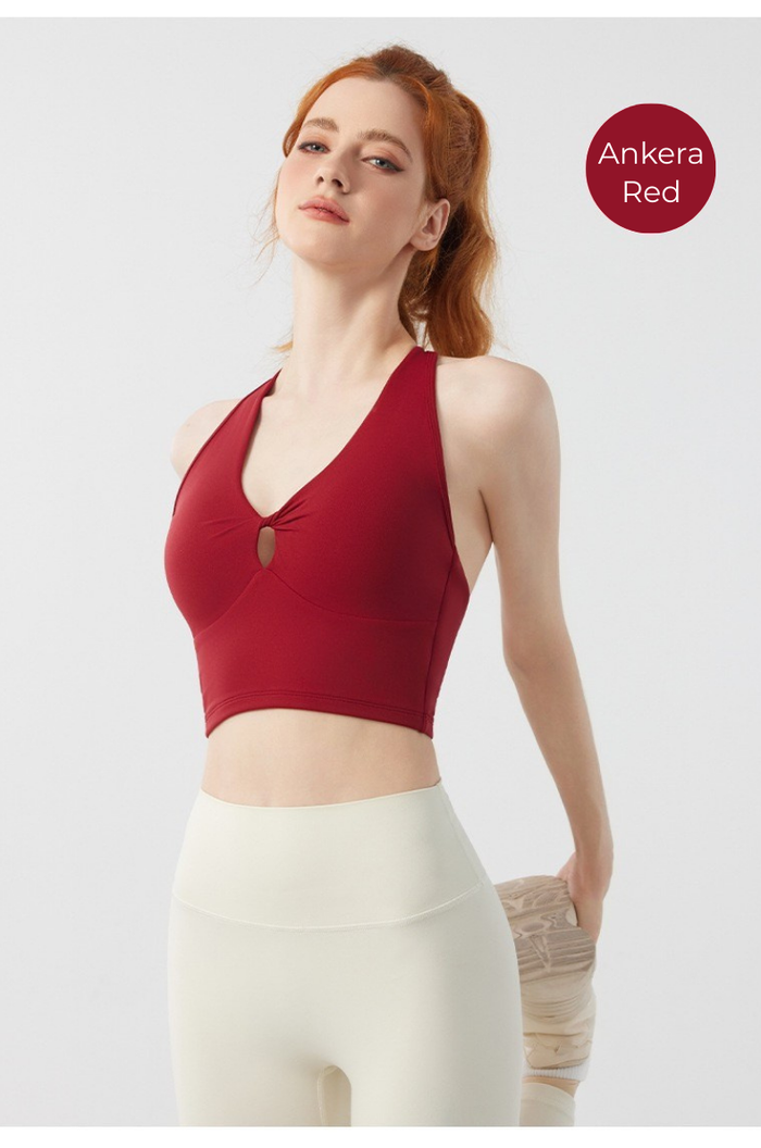 Twist Front Strappy Back Sports Bra – Seamless Longline Yoga Top