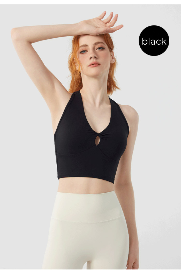 Twist Front Strappy Back Sports Bra – Seamless Longline Yoga Top