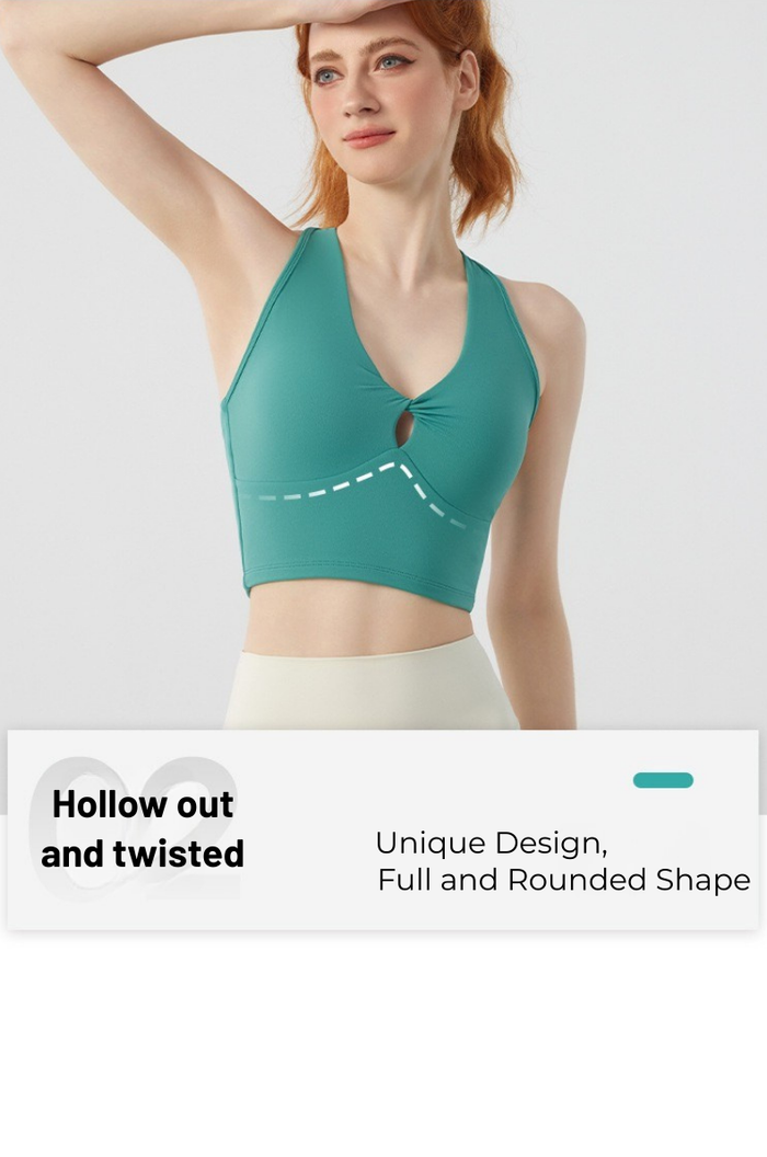 Twist Front Strappy Back Sports Bra – Seamless Longline Yoga Top