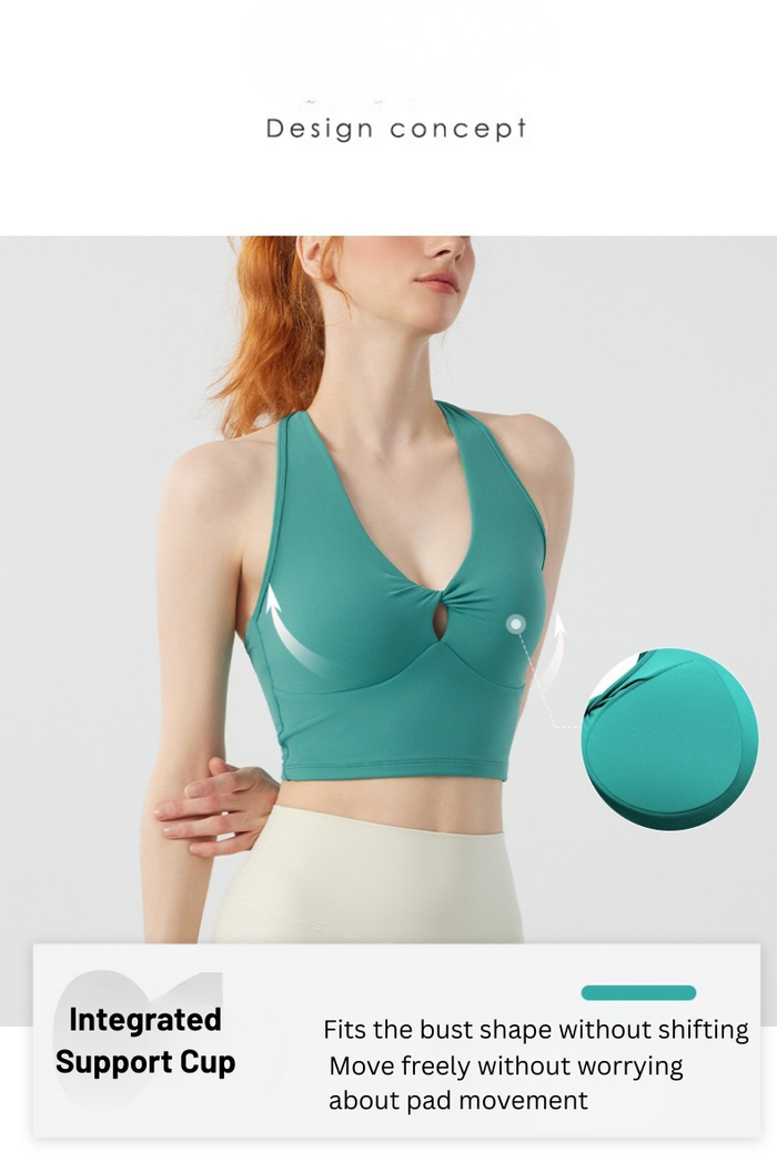 Twist Front Strappy Back Sports Bra – Seamless Longline Yoga Top