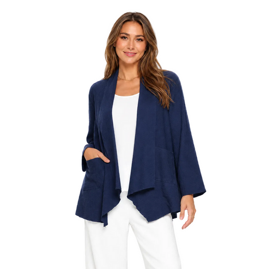 Ultra-Lightweight Waffle Cardigan in Navy- LW116-NVY