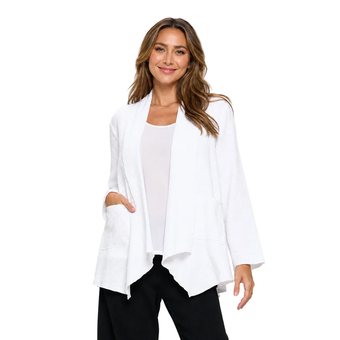 Ultra-Lightweight Waffle Cardigan in White - LW116-WHT - Size XL Only!