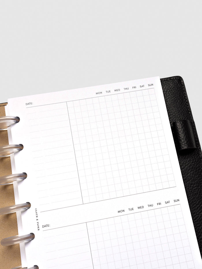 Insert in use inside a black leather planner.
