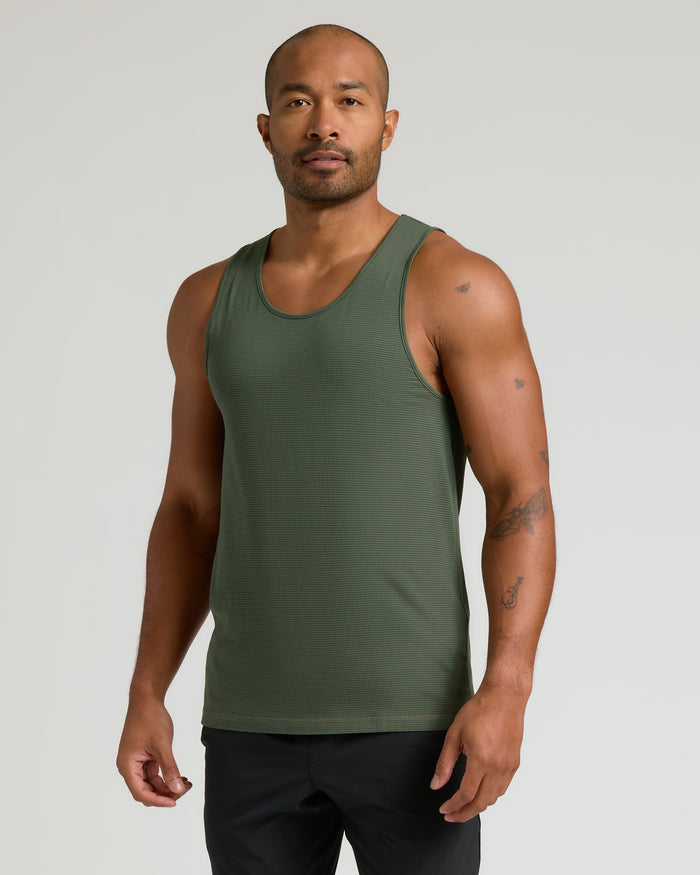 Variety Activewear 3-Pack: man in olive-green ribbed tank top.
