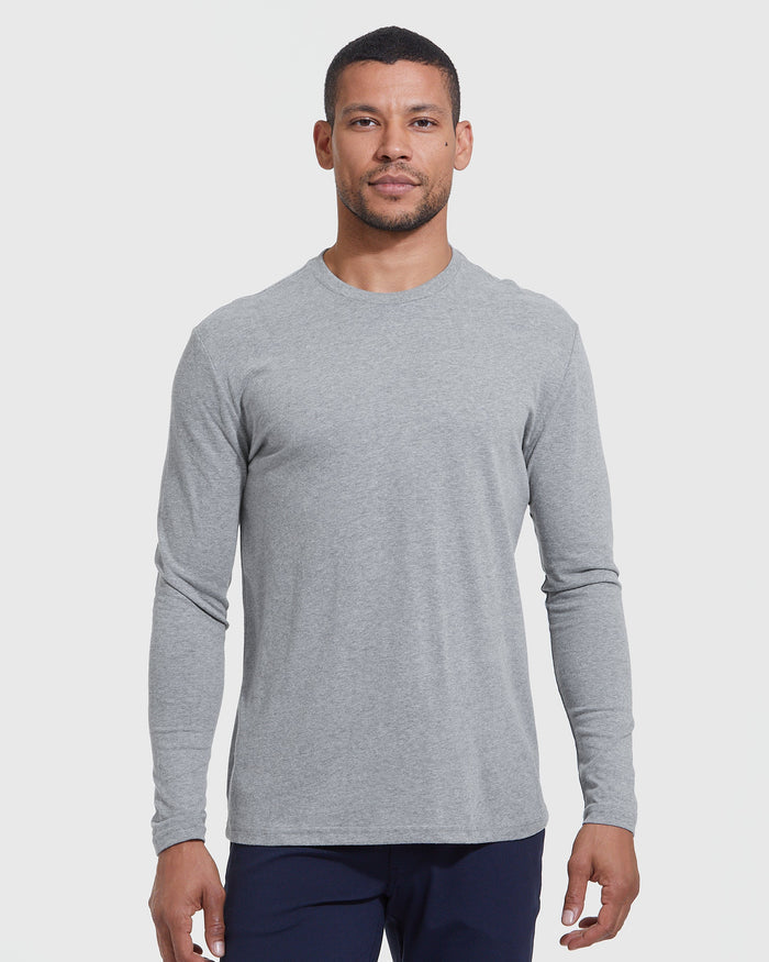Man wearing Heather Gray shirt from Variety Long Sleeves 3-Pack.
