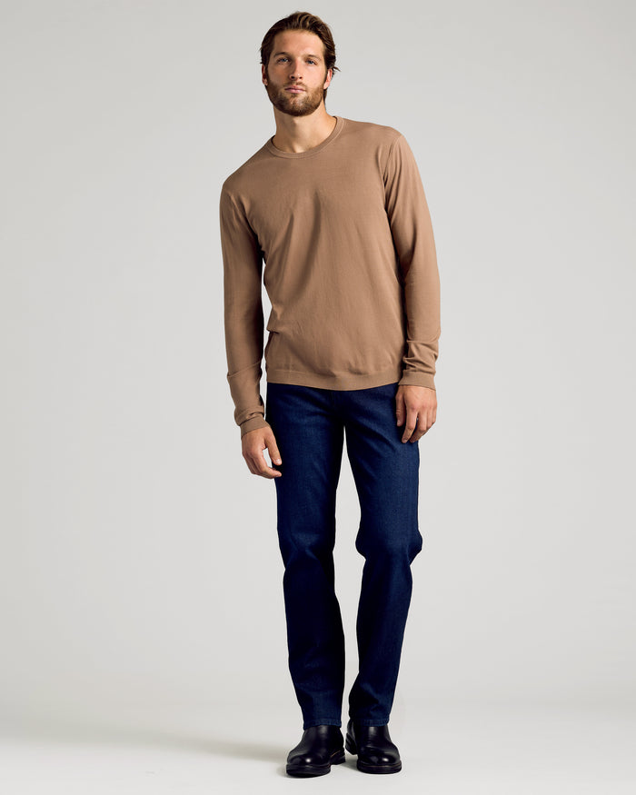 Truffle & Heather Gray Crew Neck Sweater 2-Pack modeled with jeans and boots.