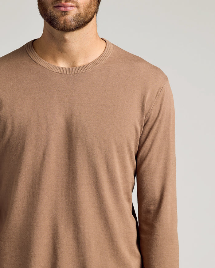 Dressy Crew Neck Sweater 3-Pack on bearded man, showcasing slim fit.