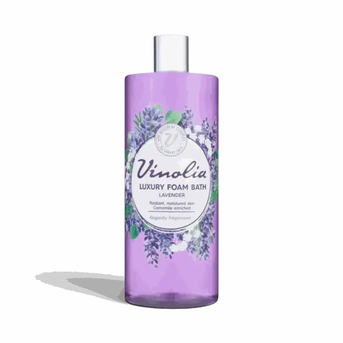 Vinolia Foam Bath Lavender 1L bottle with rich lavender bubble bath foam
