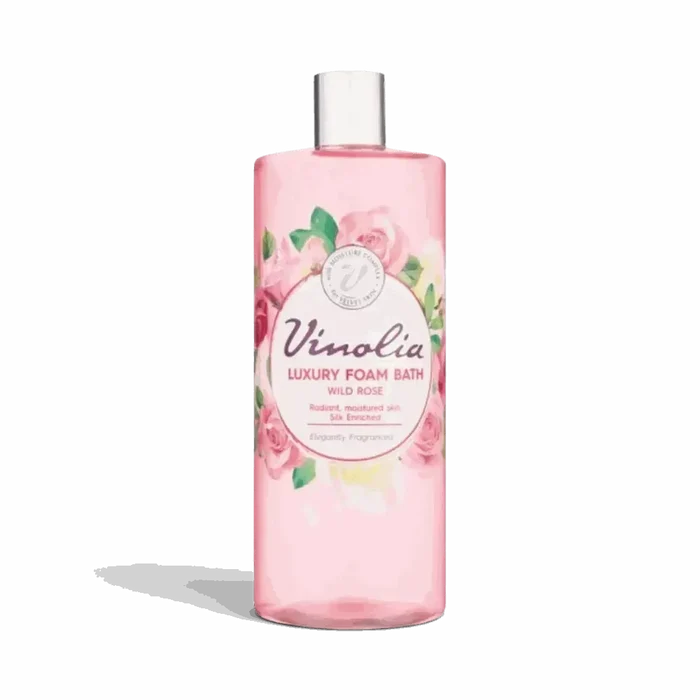 Vinolia Foam Bath 1L bottle with wild rose fragrance bubble bath foam