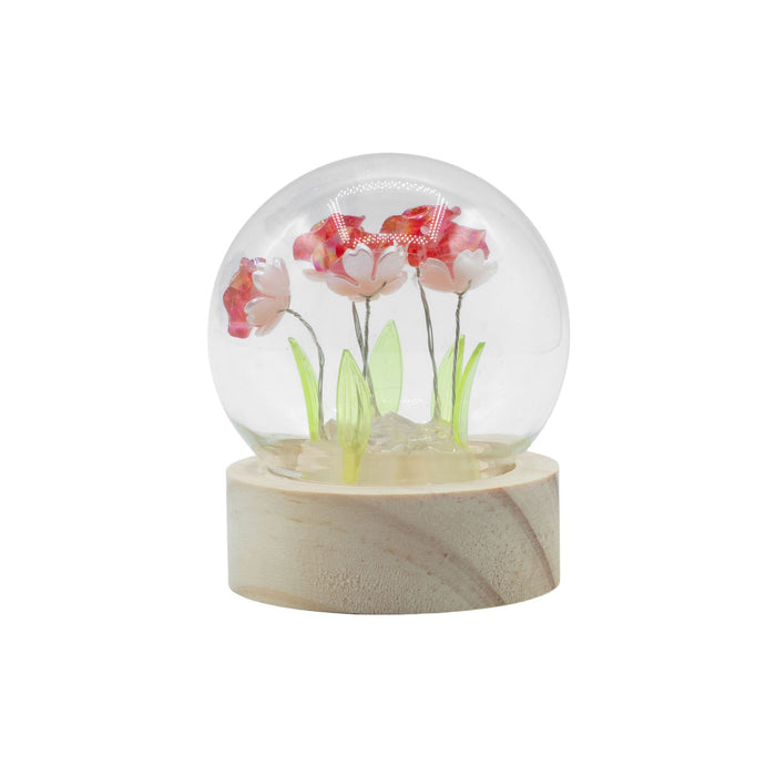 Warm LED Illuminated Red Roses Under Glass Dome with Natural Wooden Base, Battery Operated Decorative Accent