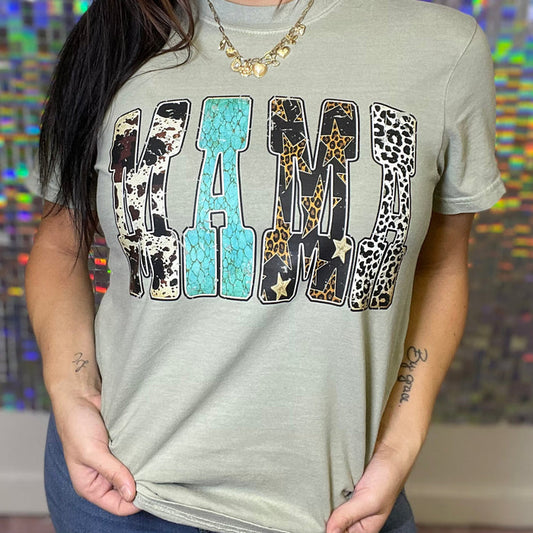 Western Mama Cow And Leopard Graphic Tee D-1048