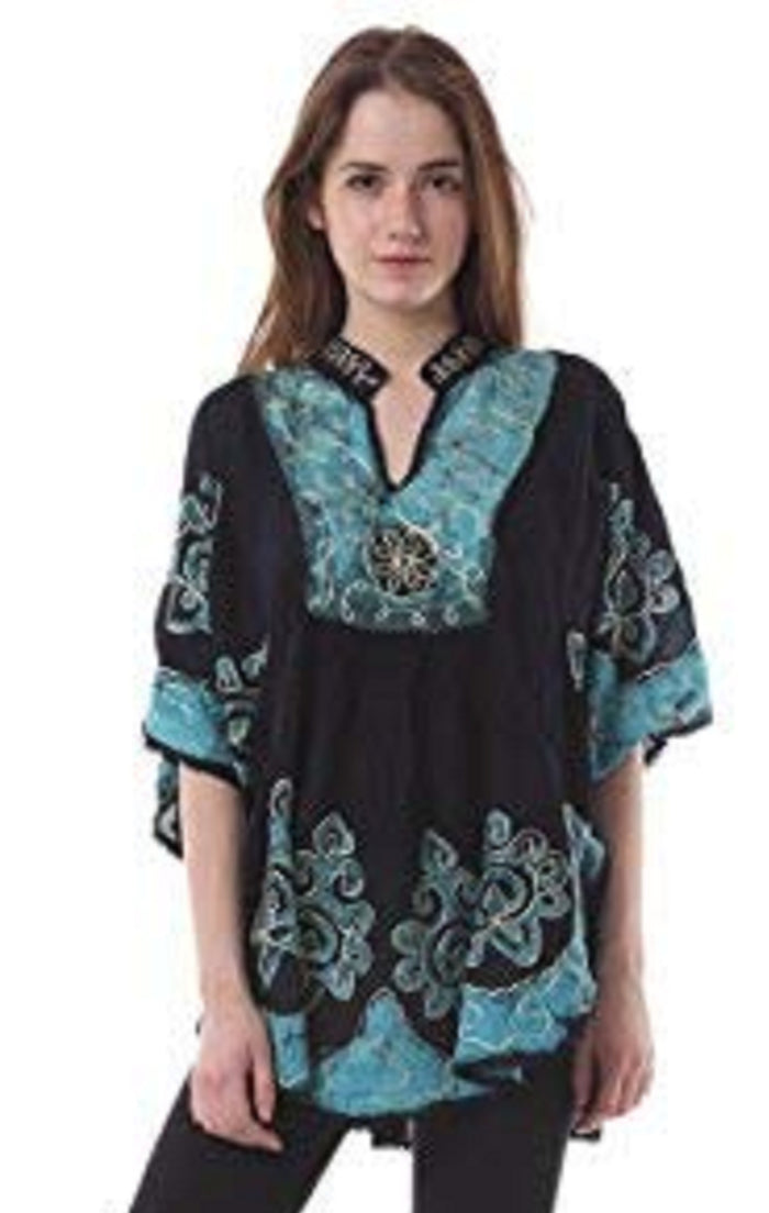 Whitewhale Womens Collar V Neck Rayon Kaftan Batik Poncho Kurti Top - Free Size