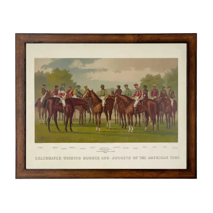 Winning Horses and Jockeys on a distressed background- Barnwood Frame