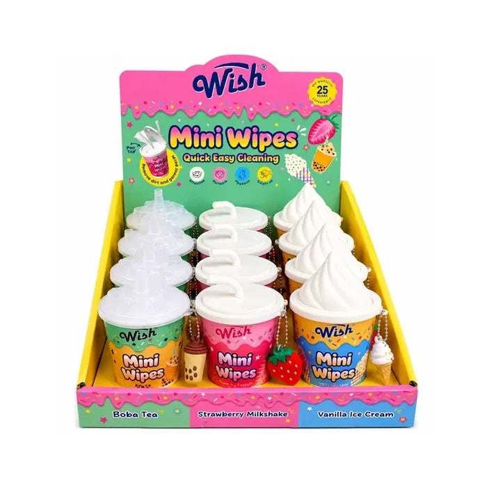 Wish Mini Wet Wipes Canister with Keychain – Portable Dessert Themed Cleaning Wipes
