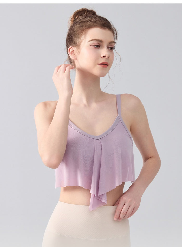 Women Ink Wash Halter Sports Bra – Crisscross Back, Built-In Cups, Breathable Nylon Spandex Yoga Workout Top