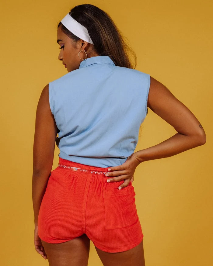 Women's Corduroy Solid Short Red